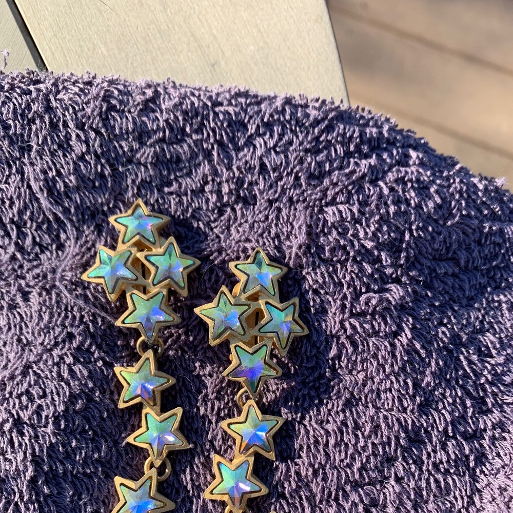 Iridescent Gold Star Drop Earrings